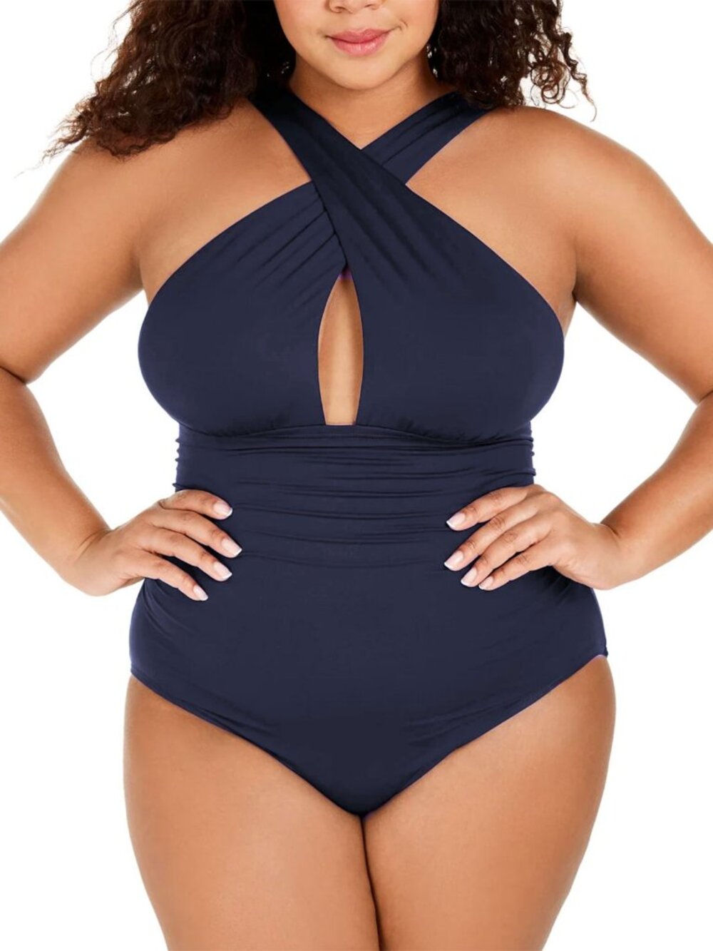 Michael Kors Navy Keyhole Tummy-Control One-Piece Swimsuit Ruched Sides NWT 20W